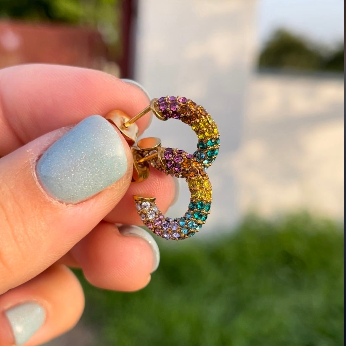 Colorful rhinestones semi hoops