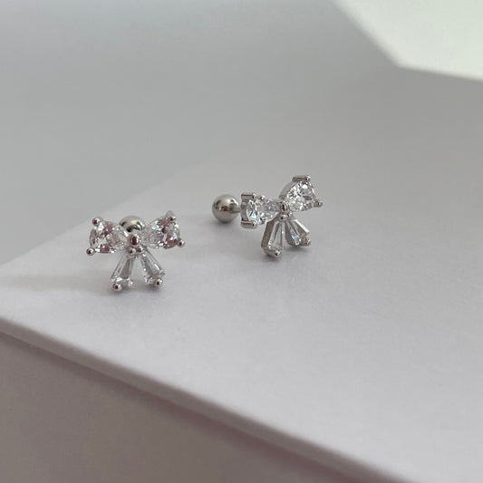 Silver bow earrings