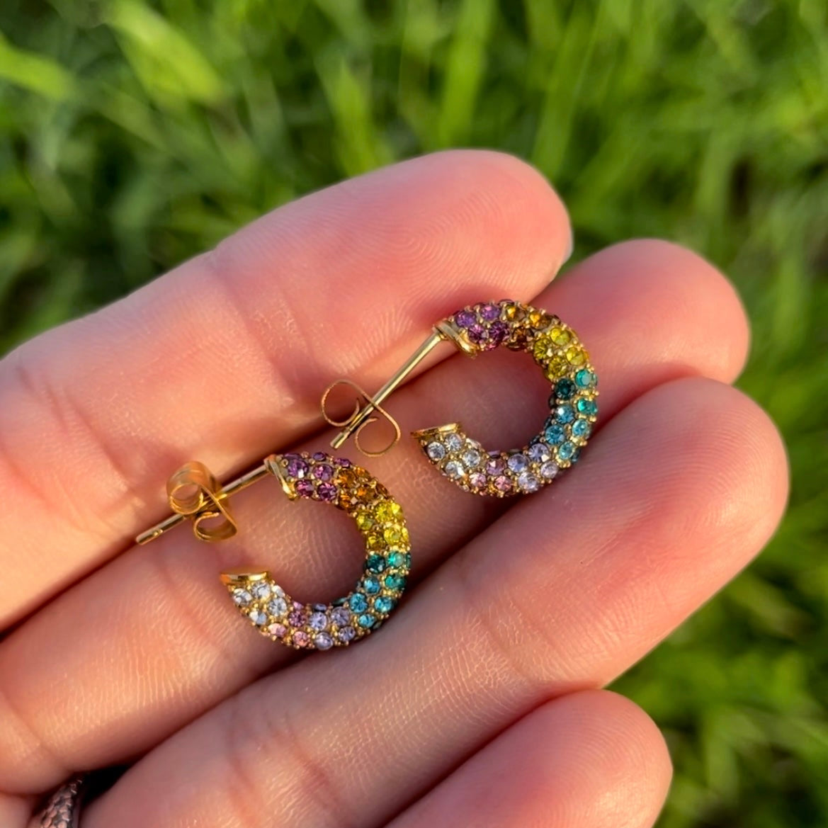 Colorful rhinestones semi hoops