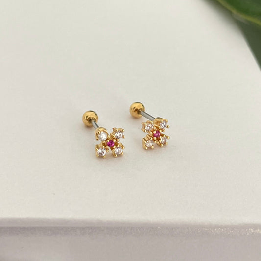 Pink zirconia flower studs