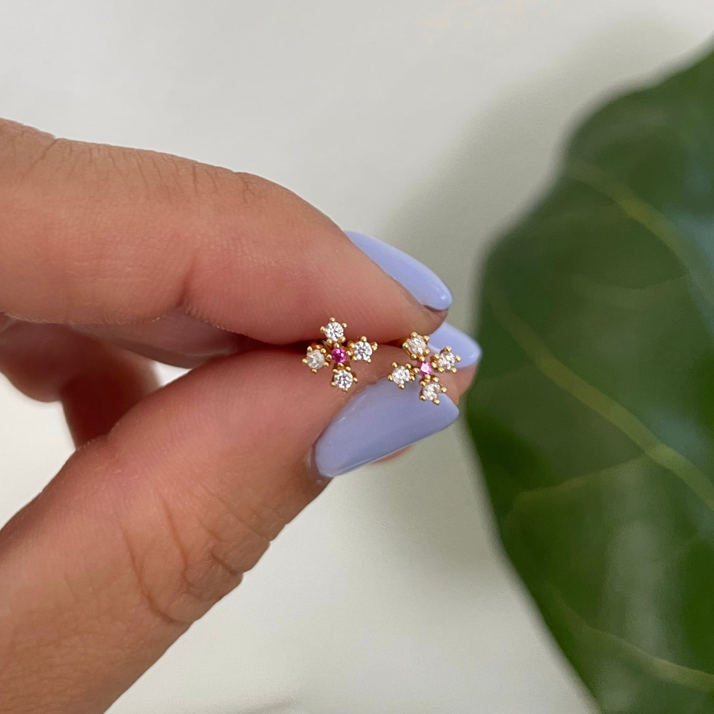 Pink zirconia flower studs